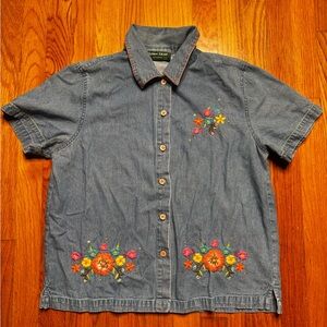 Floral Embroidered Denim Shirt